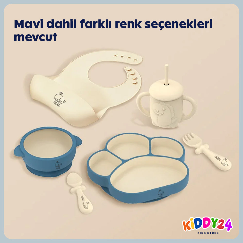 Bebekler için komple yemek seti – kaymaz silikon tabak & gereçler