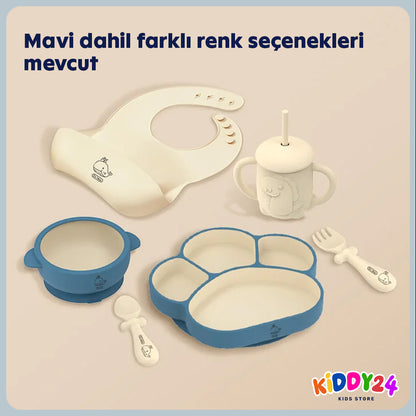 Bebekler için komple yemek seti – kaymaz silikon tabak & gereçler