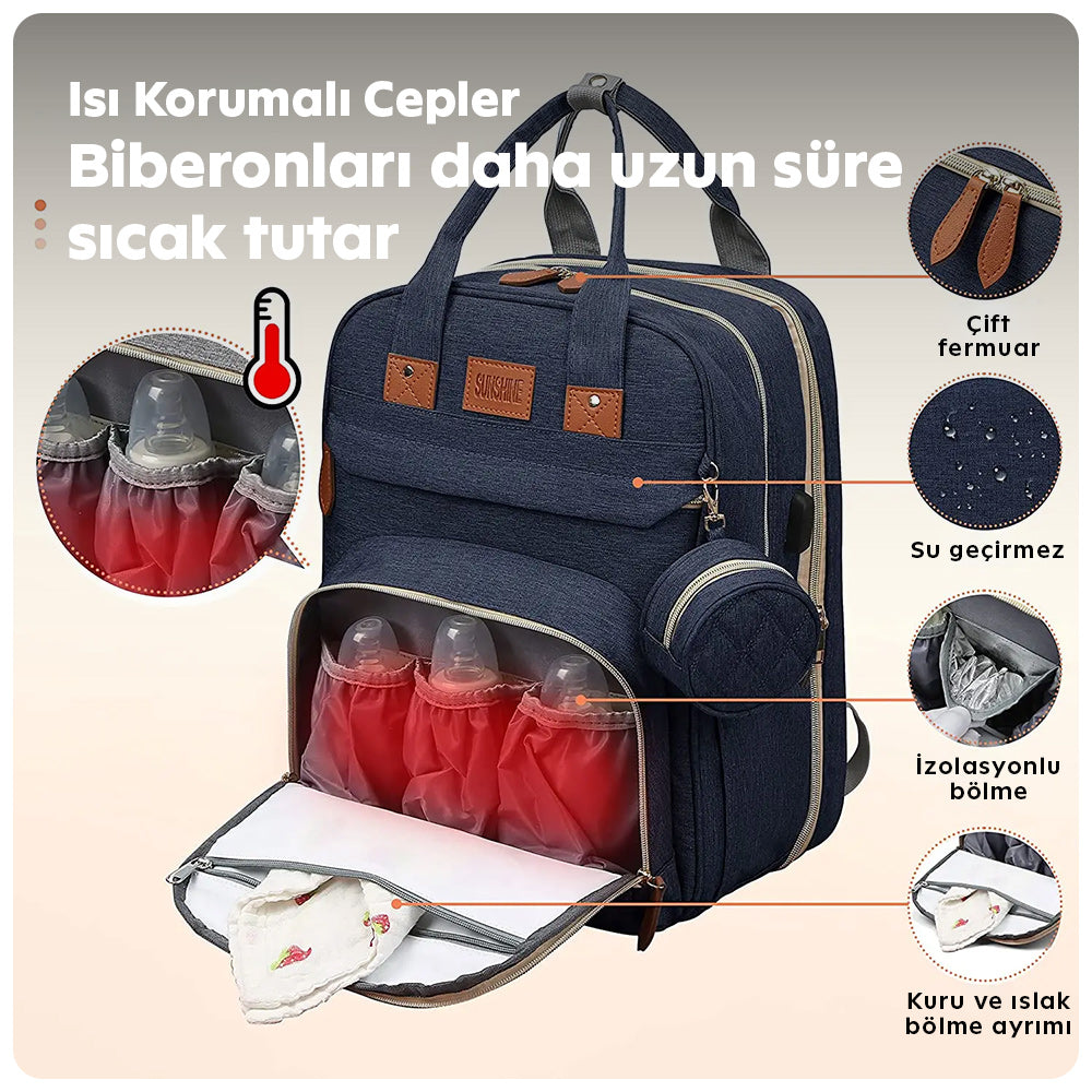 Portatif 3'ü 1 arada sırt çantası – katlanabilir bebek yatağıyla seyahatlerinizi kolaylaştırır