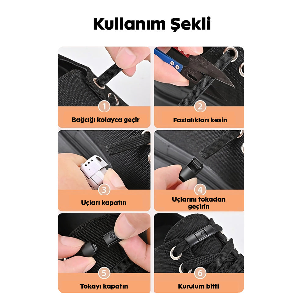 Elastik bağcıklar, pratik kilit sistemi – bağlamak yok, takılmak yok