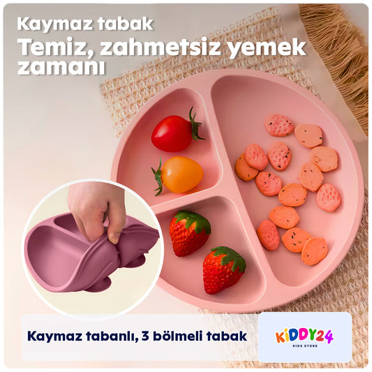 Kaymaz üç bölmeli silikon tabak – daha keyifli yemek keyfi