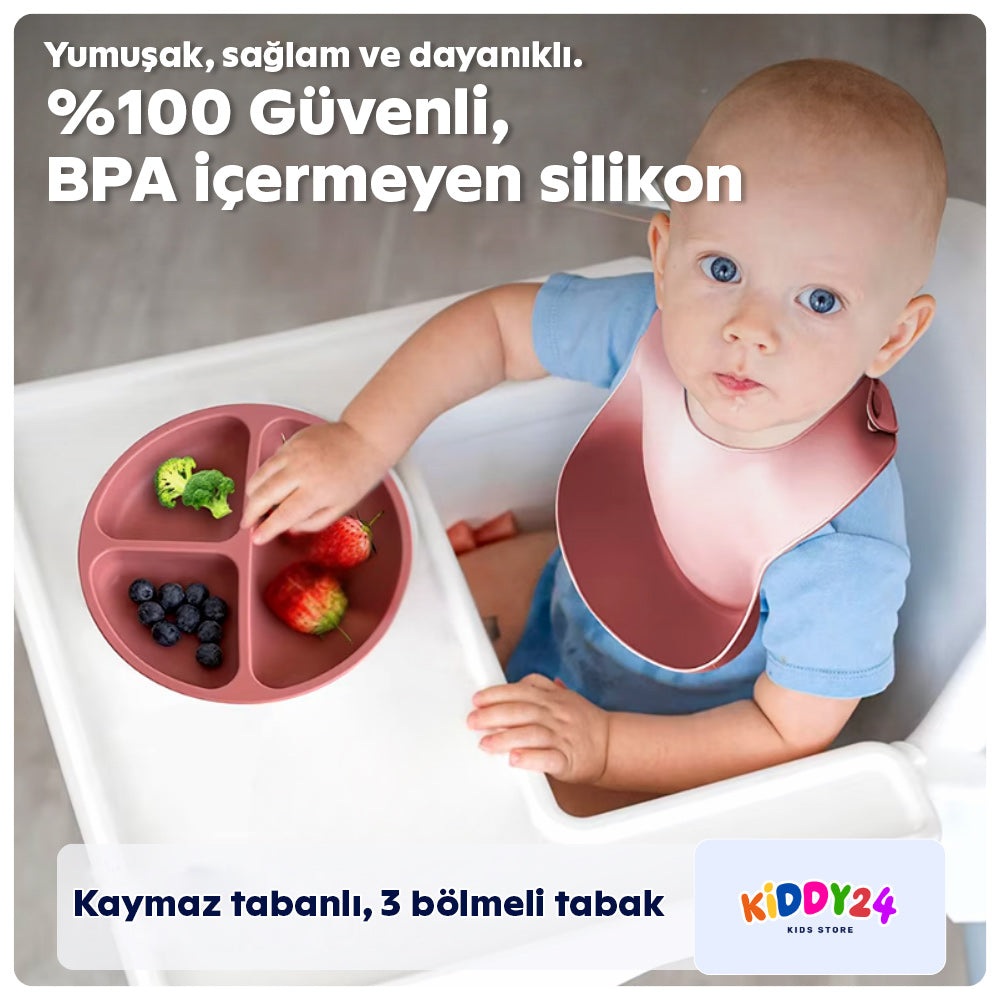 Kaymaz üç bölmeli silikon tabak – daha keyifli yemek keyfi