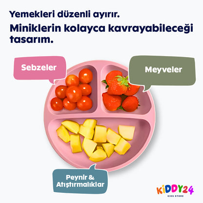 Kaymaz üç bölmeli silikon tabak – daha keyifli yemek keyfi