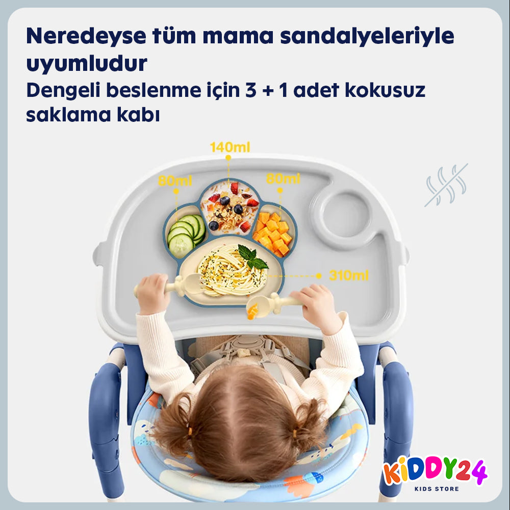 Bebekler için komple yemek seti – kaymaz silikon tabak & gereçler