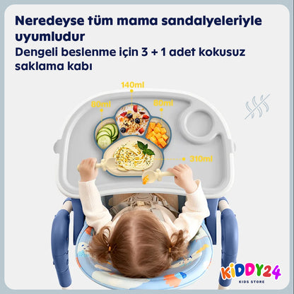 Bebekler için komple yemek seti – kaymaz silikon tabak & gereçler