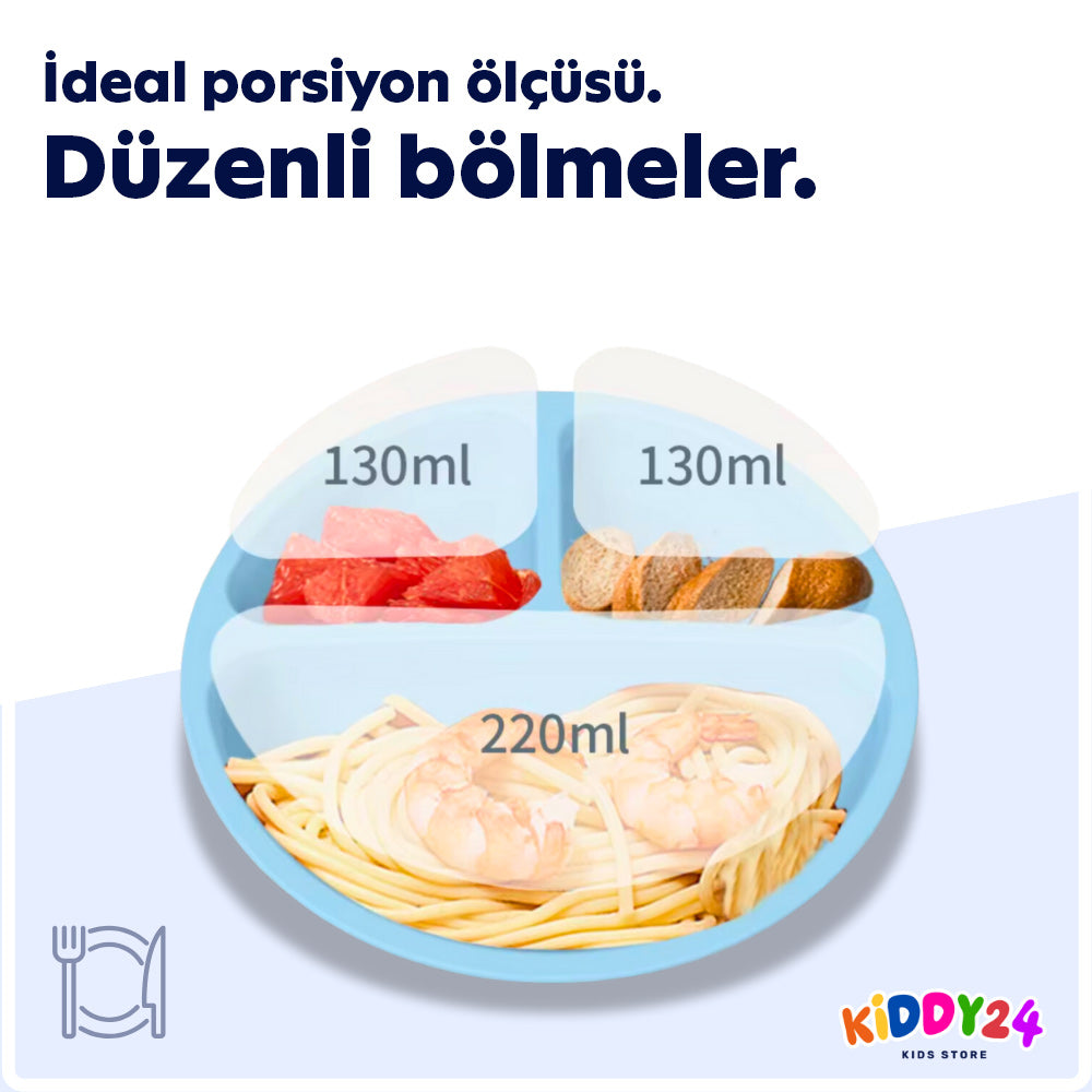 Kaymaz üç bölmeli silikon tabak – daha keyifli yemek keyfi