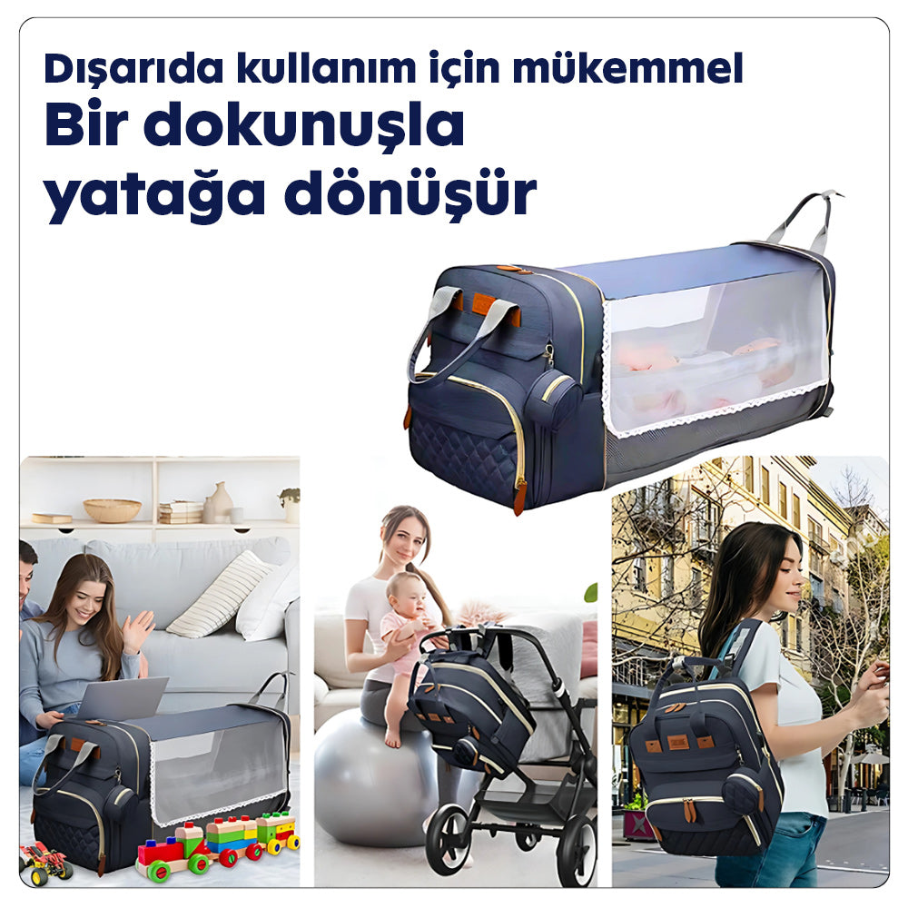 Portatif 3'ü 1 arada sırt çantası – katlanabilir bebek yatağıyla seyahatlerinizi kolaylaştırır