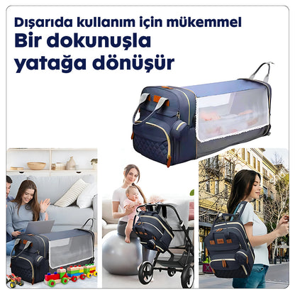 Portatif 3'ü 1 arada sırt çantası – katlanabilir bebek yatağıyla seyahatlerinizi kolaylaştırır