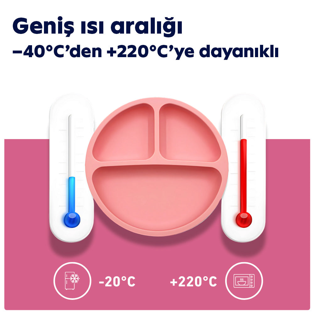 Kaymaz üç bölmeli silikon tabak – daha keyifli yemek keyfi