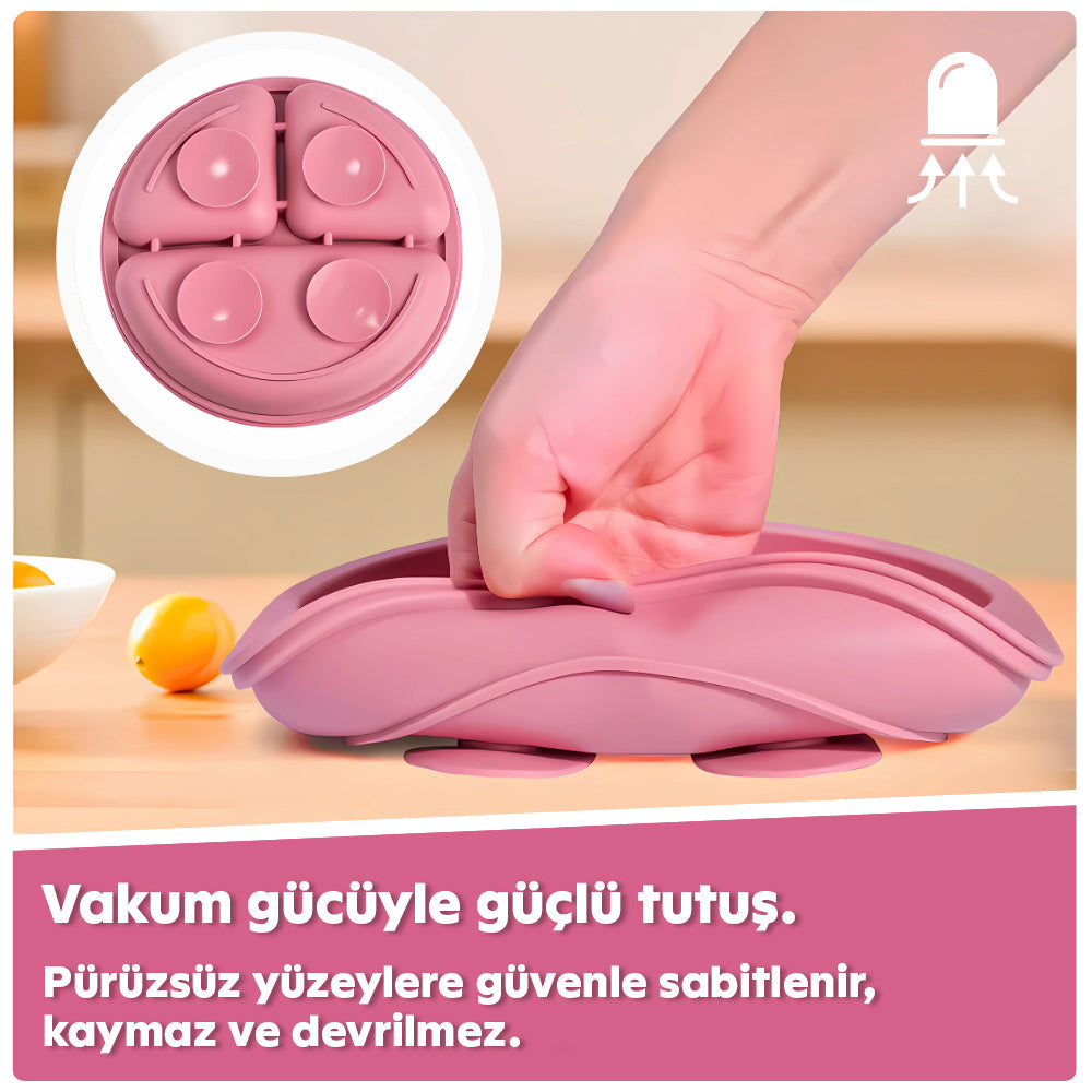 Kaymaz üç bölmeli silikon tabak – daha keyifli yemek keyfi