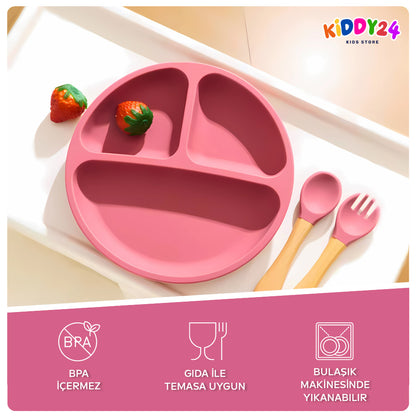 Kaymaz üç bölmeli silikon tabak – daha keyifli yemek keyfi