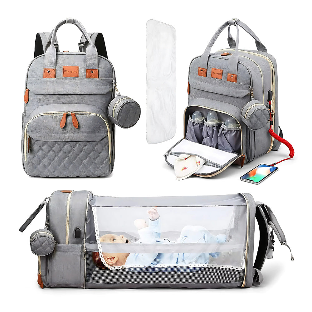 Portatif 3'ü 1 arada sırt çantası – katlanabilir bebek yatağıyla seyahatlerinizi kolaylaştırır