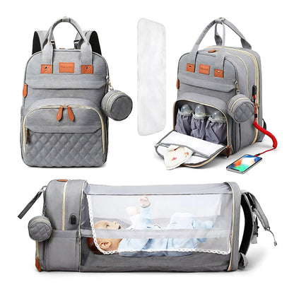 Portatif 3'ü 1 arada sırt çantası – katlanabilir bebek yatağıyla seyahatlerinizi kolaylaştırır