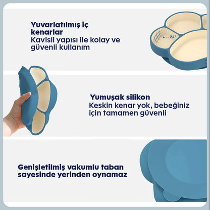 Bebekler için komple yemek seti – kaymaz silikon tabak & gereçler
